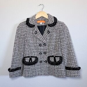 Cynthia Steffe Cropped Tweed Blazer Jacket Black‎ Lace Trim Women S Office